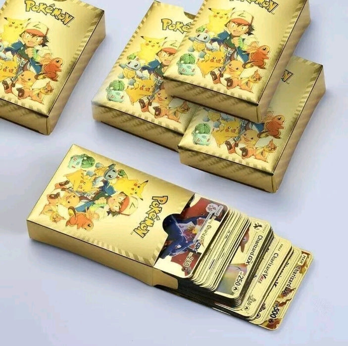 Pokemon Gold Foil Cards - PACK OF 55Pcs TCG Deck Gold Foil Assorted Cards GX V